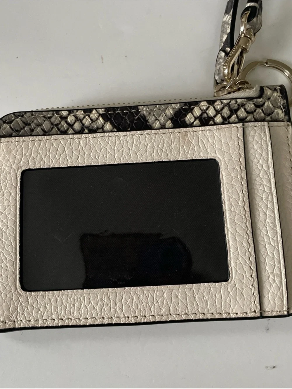 kate spade Cream Pebbled Wristlet with Snake-Print Trim